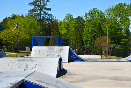 Empty Skateboard Park closed due to Social Distancing During the Covid-19 Pandemic in the United States of Americaの写真素材