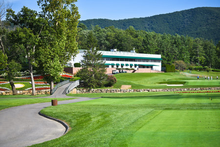 White Sulphur Springs, West Virginia / USA - August 8, 2018: The Greenbrier is a luxury resort located near White Sulphur Springs WV and is Home of the Greenbrier Classic PGA Tour FeDex Cup Event.のeditorial素材