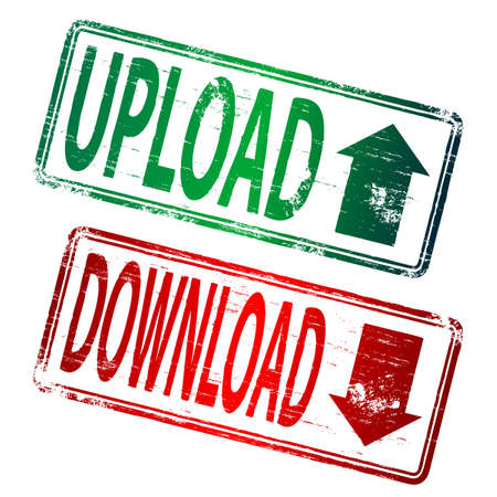 UPLOAD and DOWNLOAD grunge rubber stampsのイラスト素材