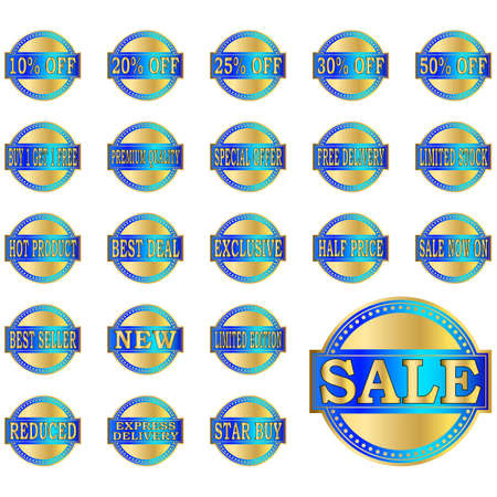 Fancy gold and blue sale iconsのイラスト素材