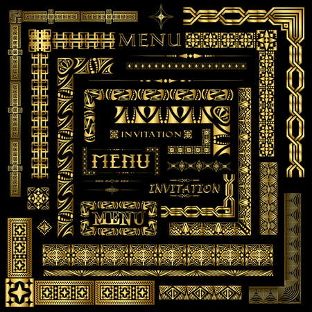 Decorative gold menu and invitation border elementsのイラスト素材