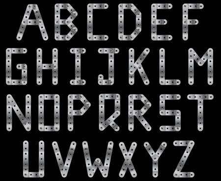 Bolted metal strip alphabet. A to Zのイラスト素材