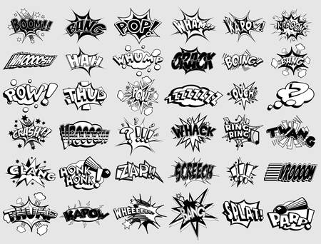 Black and white cartoon text captions. explosions and noisesのイラスト素材