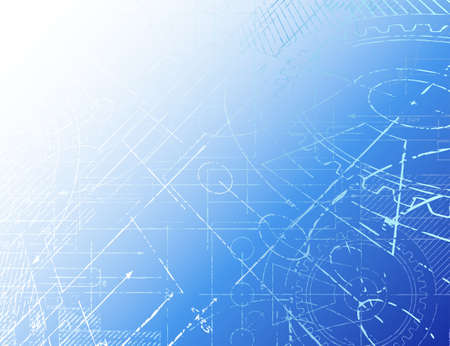 Grungy technical blueprint illustration on blue backgroundのイラスト素材