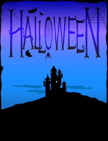 Spooky castle and cobwebs. Halloween background illustrationのイラスト素材