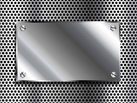 Shiny industrial looking metal plaque on grill backgroundのイラスト素材