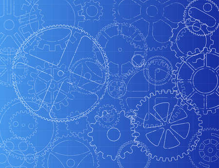 Grungy technical gears illustration on blue backgroundのイラスト素材