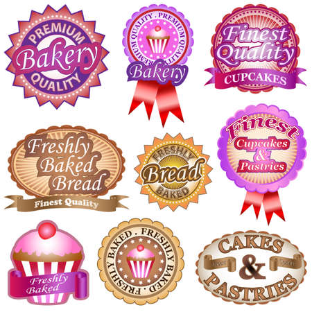 Premium and finest quality bakery, cakes and pastries labels and badgesのイラスト素材