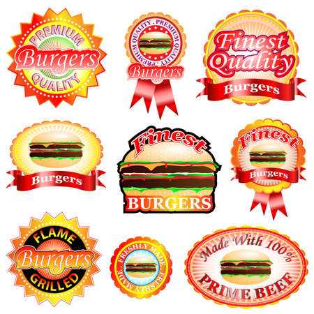 Premium and finest quality burgers. Labels and badgesのイラスト素材