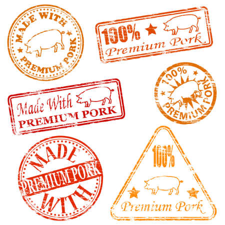 Made with premium pork rubber stamp illustrationsのイラスト素材