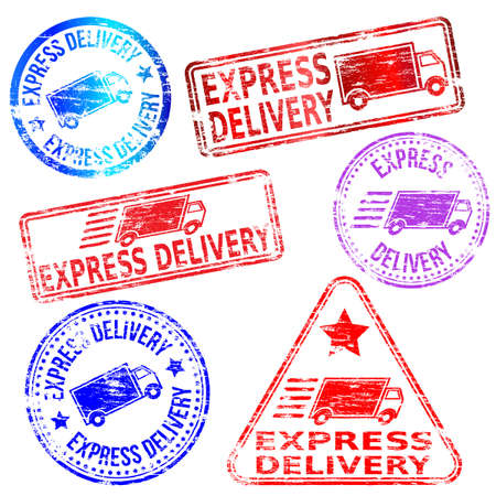 Rectangular and round express delivery rubber stamp vectorsのイラスト素材