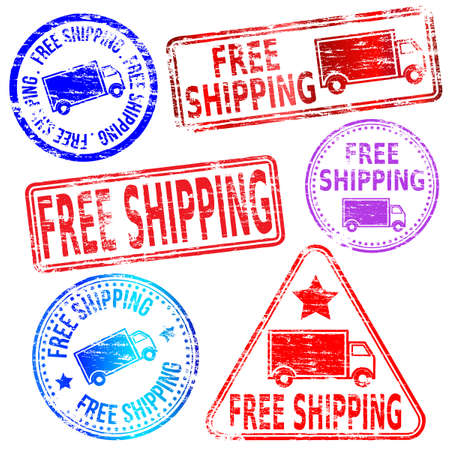 Rectangular and round free shipping rubber stamp vectorsのイラスト素材