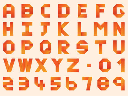 Origami folded paper letters A to Z and numbers vectorのイラスト素材