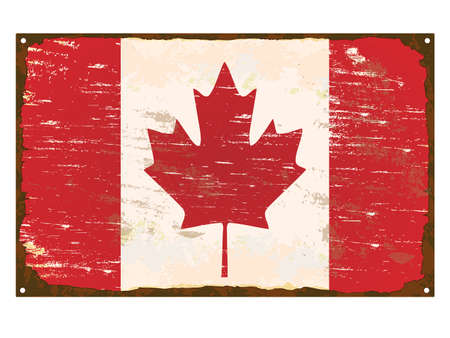 Canada flag on rusty old enamel signのイラスト素材