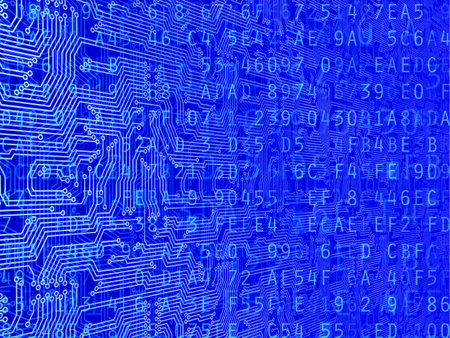 Computer code and circuit board illustration

