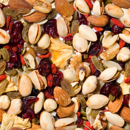 Healthy mixed dried fruit and nuts seamless repeating tileableの写真素材