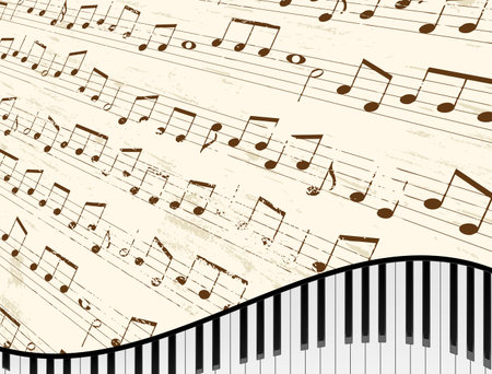 Piano keyboard against faded music sheet backgroundのイラスト素材