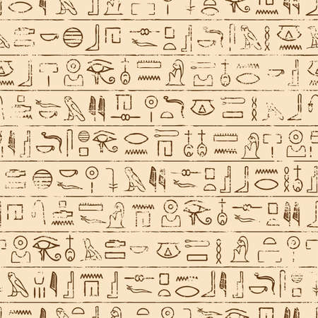 Egyptian Hieroglyphics Background. Repeating tileable vector illustration that repeats left, right, up and downのイラスト素材