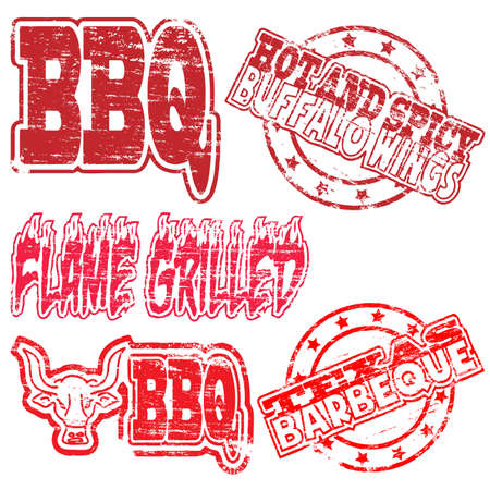 Flame grilled and BBQ rubber stamp vector illustrationsのイラスト素材