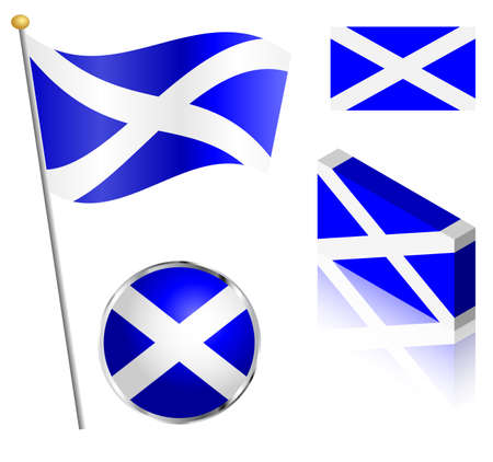 Scottish flag on a pole, badge and isometric designs vector illustration.のイラスト素材