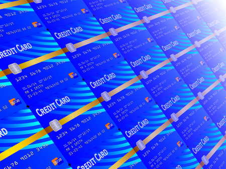 Blue credit cards in perspective background illustrationの写真素材