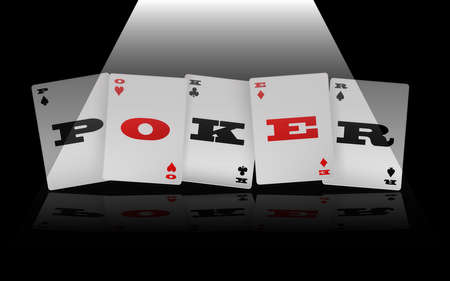 Playing cards spelling Poker logo under spotlight vector illustrationの写真素材