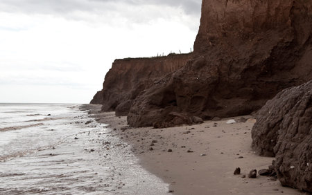 Coastal erosion in Yorkshire, on the East coast of Englandの写真素材