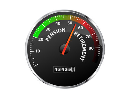 Speedometer showing pension and retirement age approachingのイラスト素材