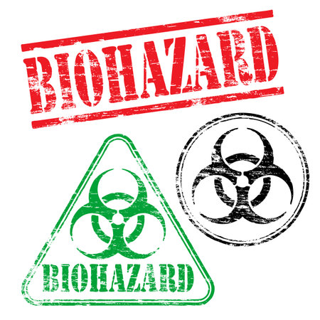 Biohazard grungy rubber stamp symbol vector illustrationsのイラスト素材