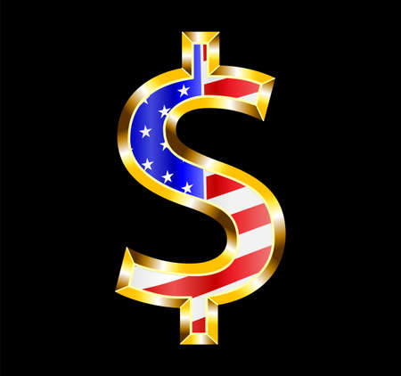 Luxury American dollar symbol in gold with stars and stripes infillのイラスト素材