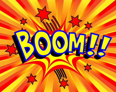Exploding cartoon boom text caption vector illustrationのイラスト素材