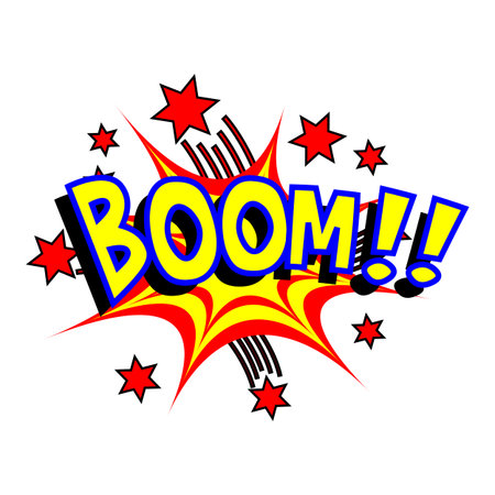 Exploding cartoon boom text caption vector illustration