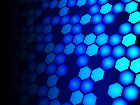 Blue hexagons fading against black background illustration