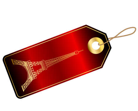 Gold Eiffel Tower on gift tag illustrationのイラスト素材