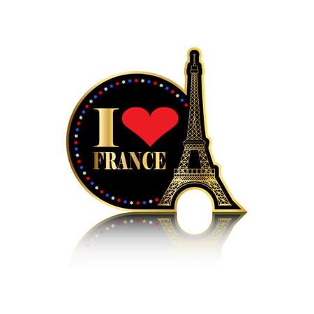 I love France gold label with eiffel tower and reflectionのイラスト素材