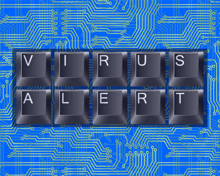 Virus alert written in computer keys on circuit board backgroundのイラスト素材