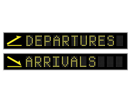 Departures and arrivals LED display font signsのイラスト素材