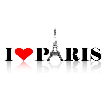 I love Paris heart with eiffel tower silhouette and reflectionのイラスト素材