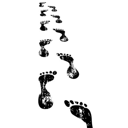 Grungy foot prints walking away in perspectiveのイラスト素材