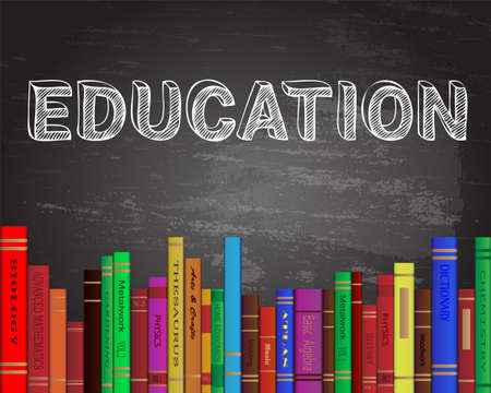 Education word on blackboard with books backgroundのイラスト素材