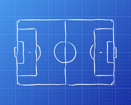 Soccer football pitch diagram on blueprint backgroundのイラスト素材