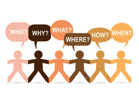 Skin tone colored paper people with question speech bubblesのイラスト素材