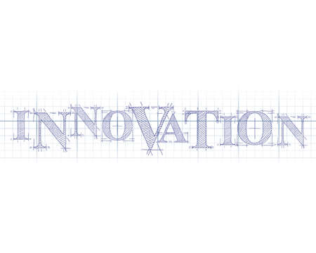 Innovation word in technical drawing on graph paperのイラスト素材
