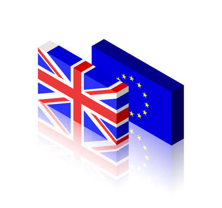 European Union and United Kingdom three dimensional flagsのイラスト素材