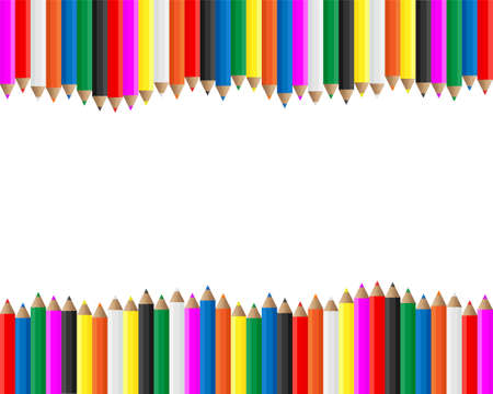 Colored pencils frame on white backgroundのイラスト素材