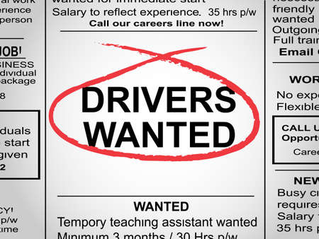 Newspaper clipping with drivers wanted circled in red penのイラスト素材