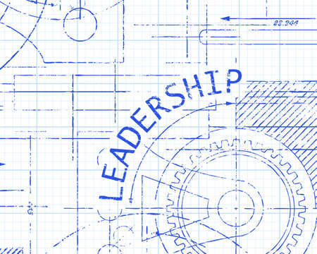 Leadership text with gear wheels hand drawn on graph paper technical drawing backgroundのイラスト素材
