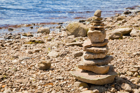 Pile of stones on a lake shore
