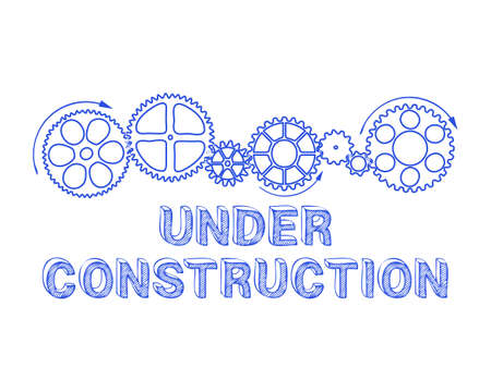 Under construction text with gear wheels hand drawn backgroundのイラスト素材