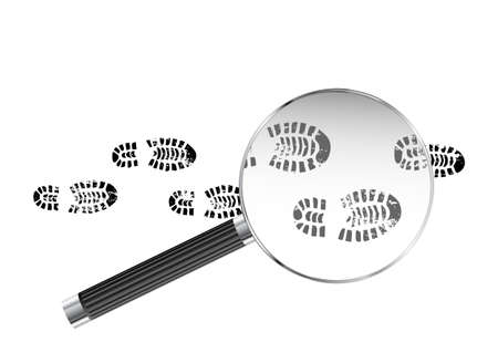 Shoe prints viewed under magnifying glass illustrationのイラスト素材